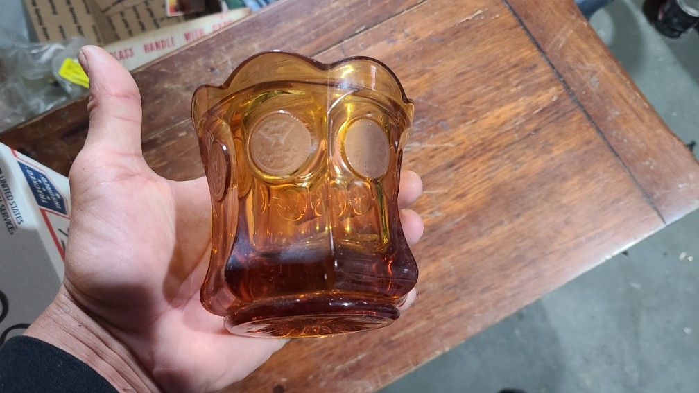 Vintage Fostoria Glass Azure Coin Dot Covered Candy Jar Dish Patriotic Eagle Seal Rare