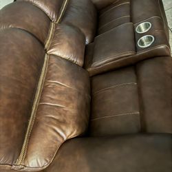 Brown Leather Reclining Sofa 