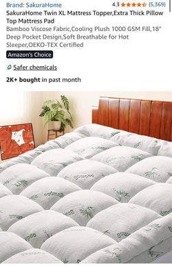 SakuraHome Twin XL Pillow Top Mattress Topper