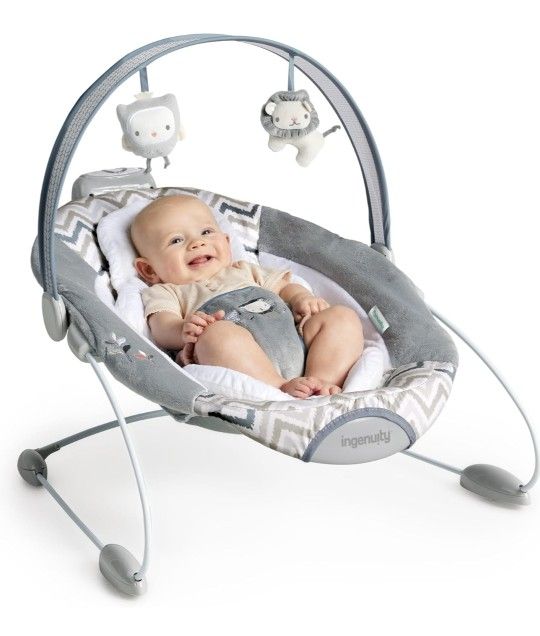 Ingenuity SmartBounce Automatic Baby Bouncer Seat with White Noise, Music, Toy Bar & 2 Plush Infant Toys, 0-6 Months Up to 20 lbs (Braden)