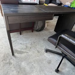 Desk with drawer and chair (used), dark brown