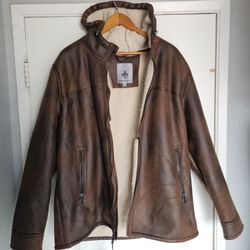 Men's XL Sherpa Brown Jacket Faux Suede 