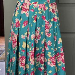 Vtg 80s Laura Ashley 100%Cotton Turquoise/Pink Floral Strapless Party Dress.  Made in Ireland 