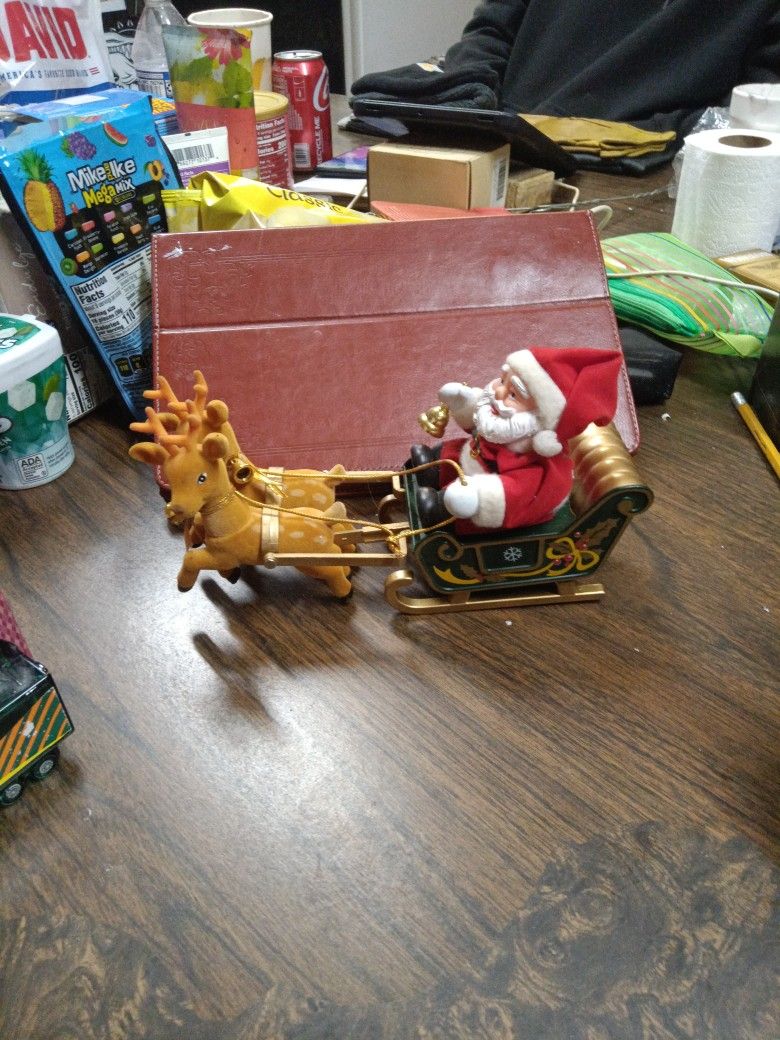Vintage Santa With Reindeer And Sleigh