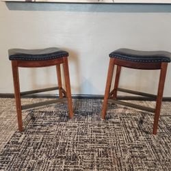 Blue Leather Bar Stools