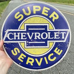 NEW Chevrolet super service metal sign 14” in diameter 