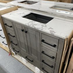 Bathroom vanity cabinet 42” full mango Quartz top with sink And Backsplash