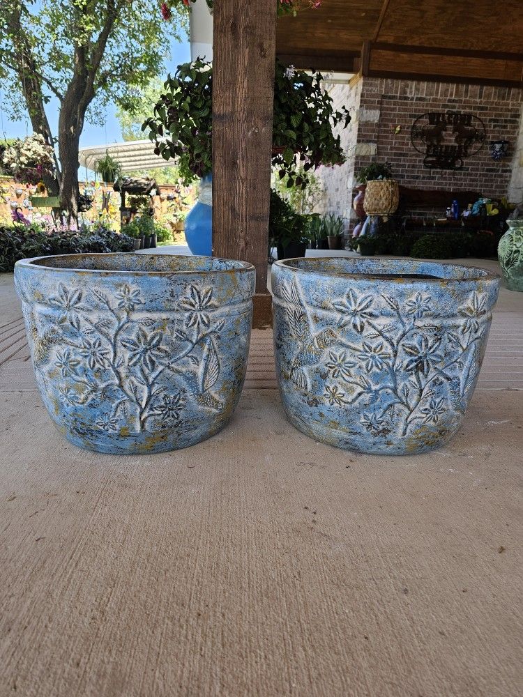 Blue Hummingbird Clay Pots . (Planters) Plants, Pottery, Talavera $55 cada una.