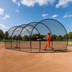 33 ft x 12 ft x 10 ft. Baseball / Softball Batting Cage Net & Frame (Portable w/ Opening for Pitching Machine) [NEW]  **Assembly Req