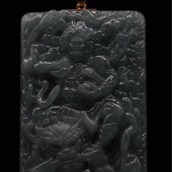 Fudo Myoo with Foo Dog Jade Pendent