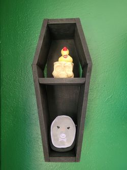 Small sized Handmade Gothic Black Wood Coffin Wall Shelf