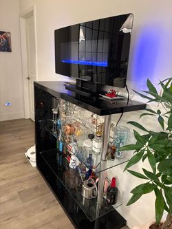 Glass-shelf Bar unit and electric fireplace