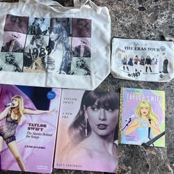 Lot of NEW Taylor Swift items 3 books, tote bag & small zip up bag/pencil case 