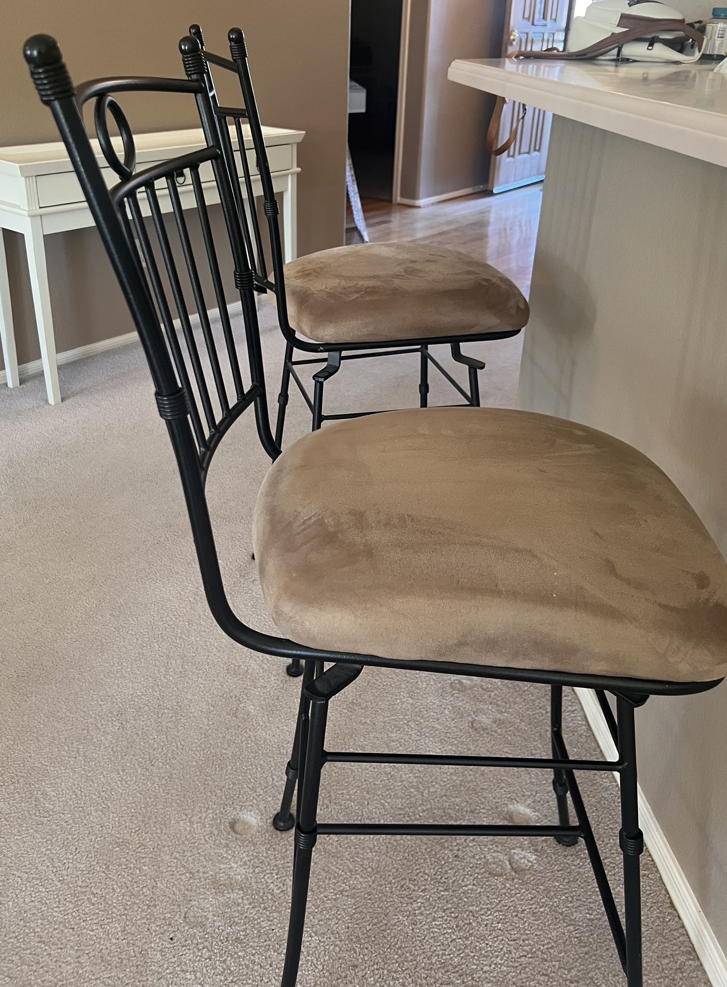 4 Suede Bar Stools Beige
