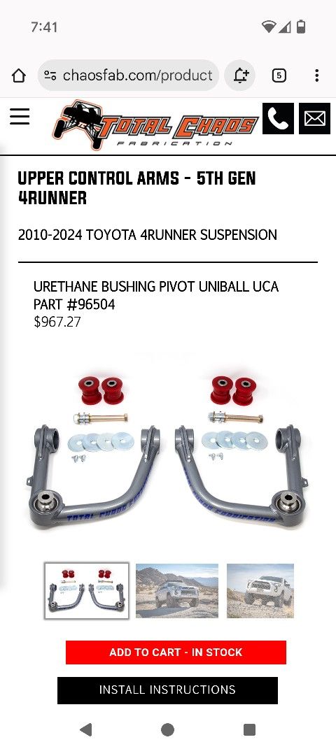 Total Chaos Upper Control Arms Toyota 4Runner 2010-2024