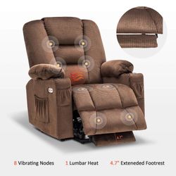 Large Electric Recliner With Lift Heat Vibration Massage Cup Holders Extended Footrest 7549