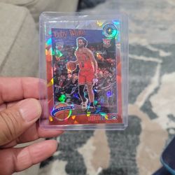 Coby White Rookie Premium Stock N.b.a Hoops Tribute Red Cracked Ice Prizm Basketball Card
