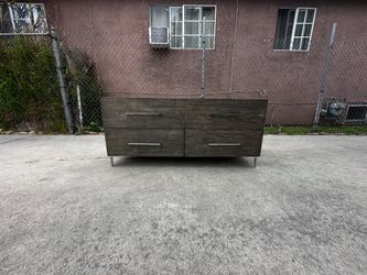 CB2 Link Grey Wash Acadia Wood low wider Dresser Chest Of Drawers Cabinet