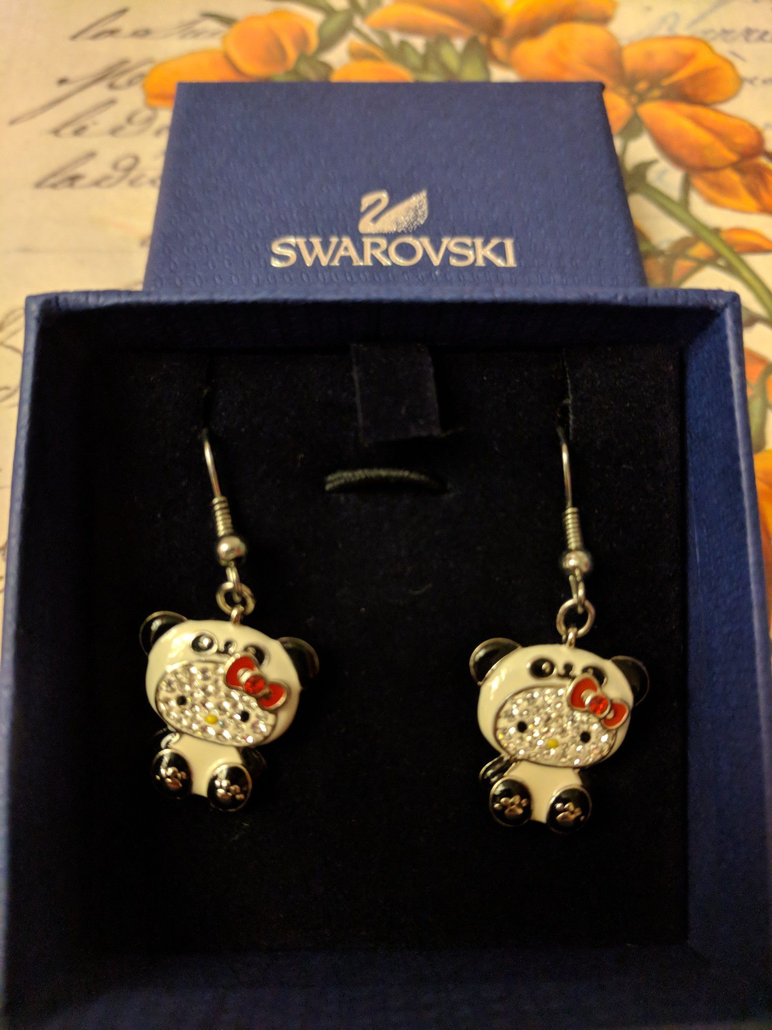 Swarovski black flat Hello Kitty crystal earrings