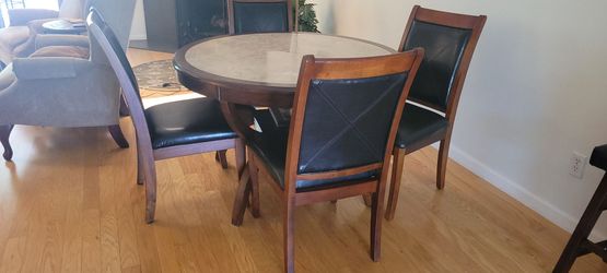 Dining Set, Round, Marble-Top Table, Cherry