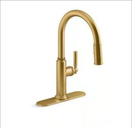KOHLER Revolv Single Handle Pull Down Sprayer Kitchen Faucet in Vibrant Brushed Moderne Brass