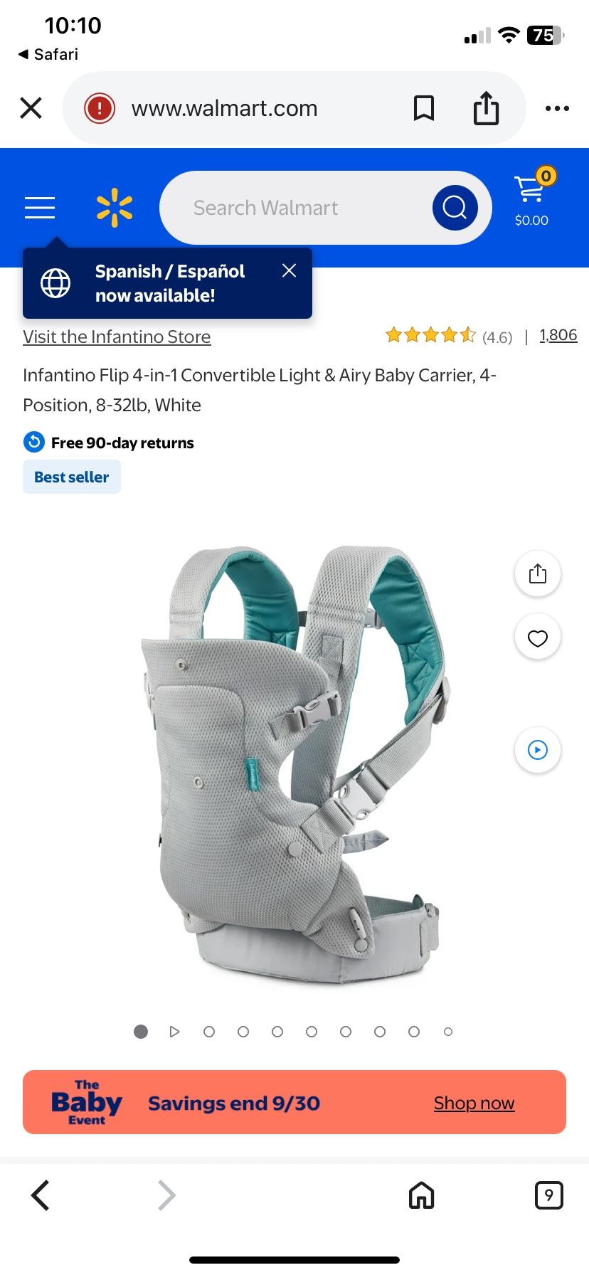 Infantinto Flip 4 in 1 convertible light & airy baby carrier, excellent used condition