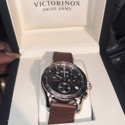 Victorinox 241498 Swiss Army Brown Dial Leather Strap Chronograph Men's Watch  