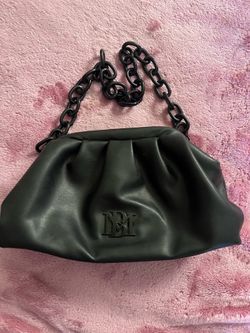Badgley Mischka Black Pleated Chain Handle Clutch Bag
