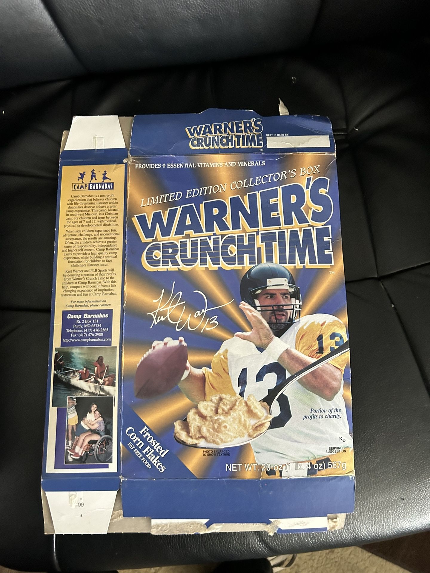 Kurt Warmers Crunch Time Collapsed Cereal Box Football 🏈