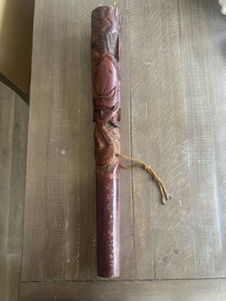 Japanese Fine Antique Massive Wooden “Demon” Pipe – Deep Hand-Carved – Dated 1895
