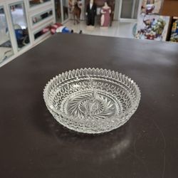Vintage Crystal Cut Glass Hostess Divided Serving Nut/Candy Dish 2 Sections Sawtooth Edges 6"W