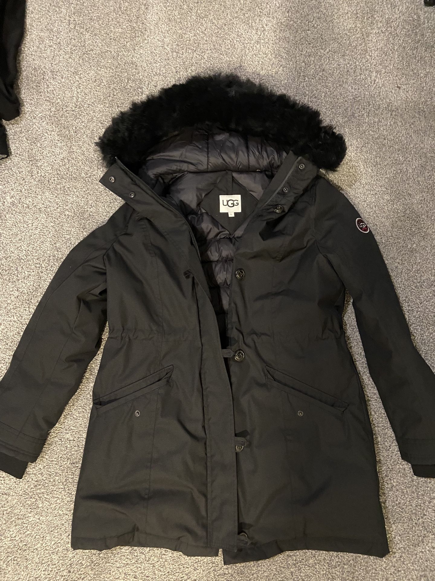 Black Ugg Puffer Trench Coat