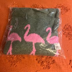 PJ salvage, pink and green flamingo sweatshirt, unused still in plastic