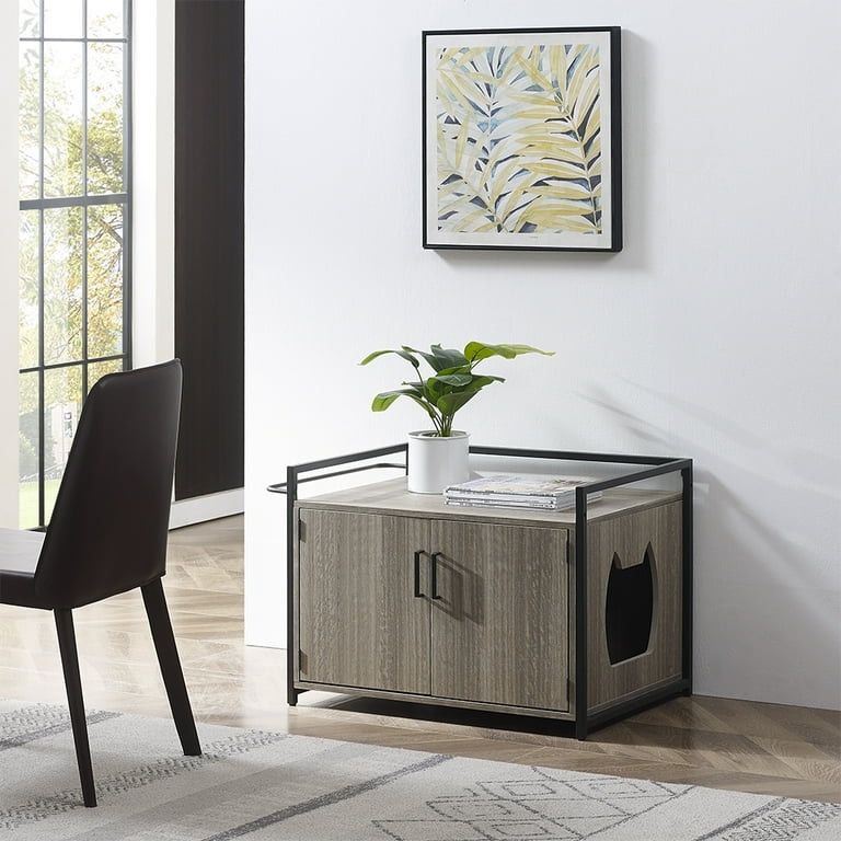 unipaws Cat Litter Box Enclosure with Metal Frame, Privacy Cat Washroom Bench, Litter Box Hidden, Pet Crate with Iron and Wood Sturdy Structure, Cat H