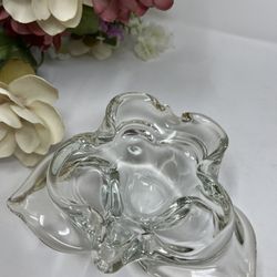 Murano or Murano Style Art Glass Clear Butterfly Ashtray