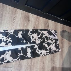 Cow Print Long Denim Skirt NWT Size Médium