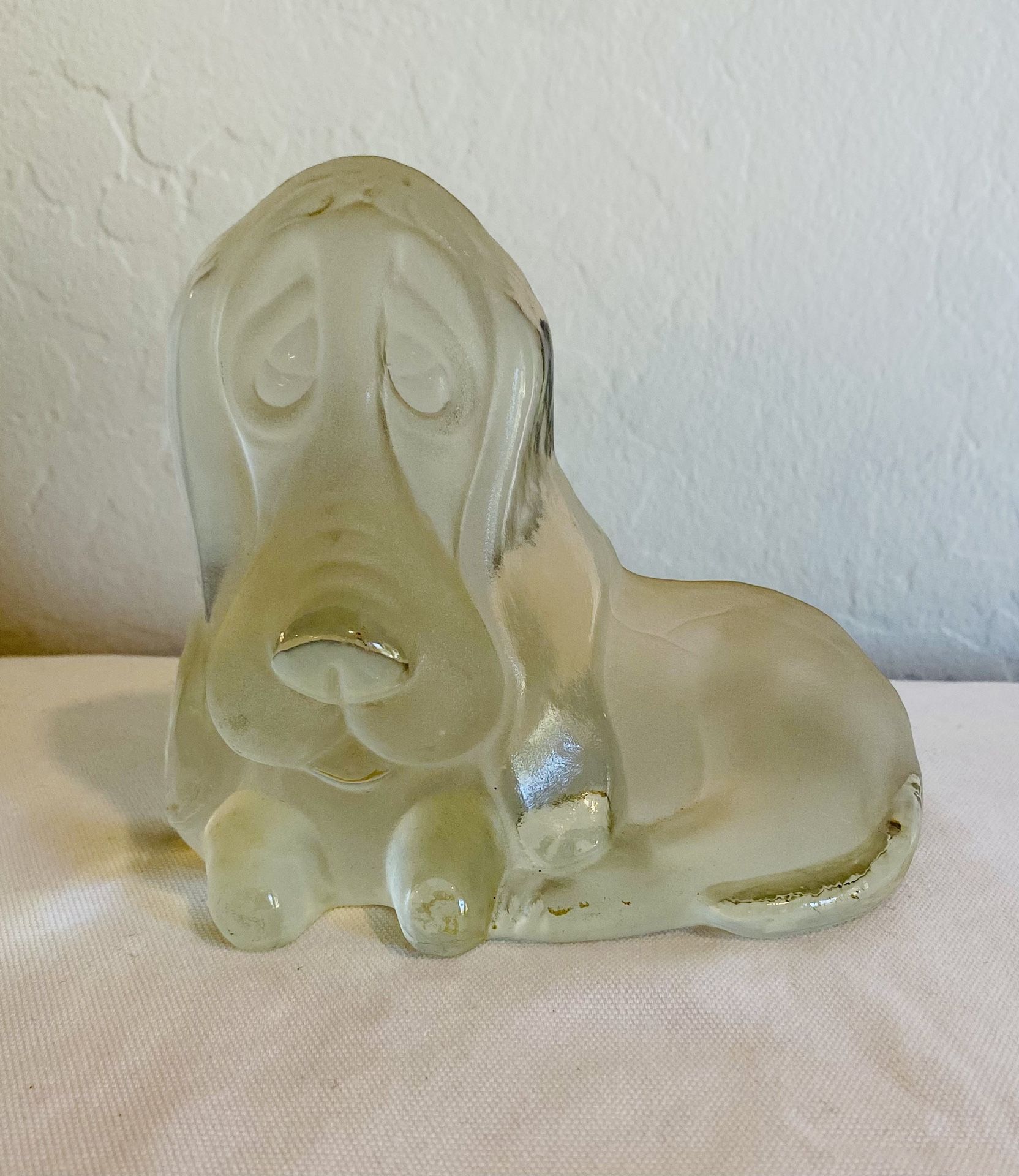 Vintage Viking Crystal Basset Hound Dog Figure Frosted Glass Bookend Doorstop