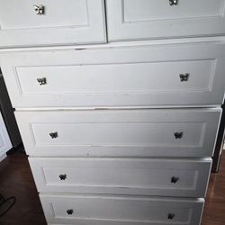 Solid wood white dresser 6 draws butterfly knobs