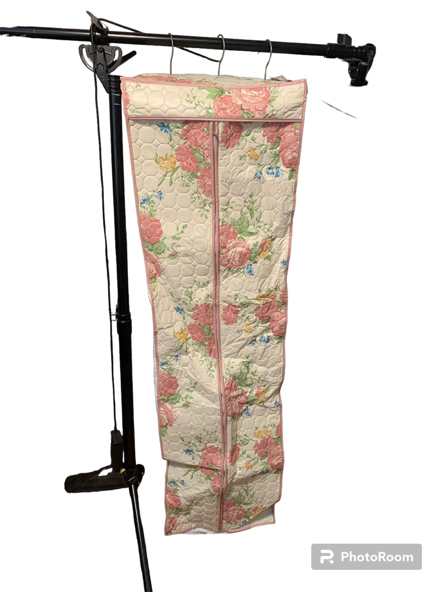 NEW Vtg Jumbo Garment Bag Hanging Closet Storage pink flowers cottage core