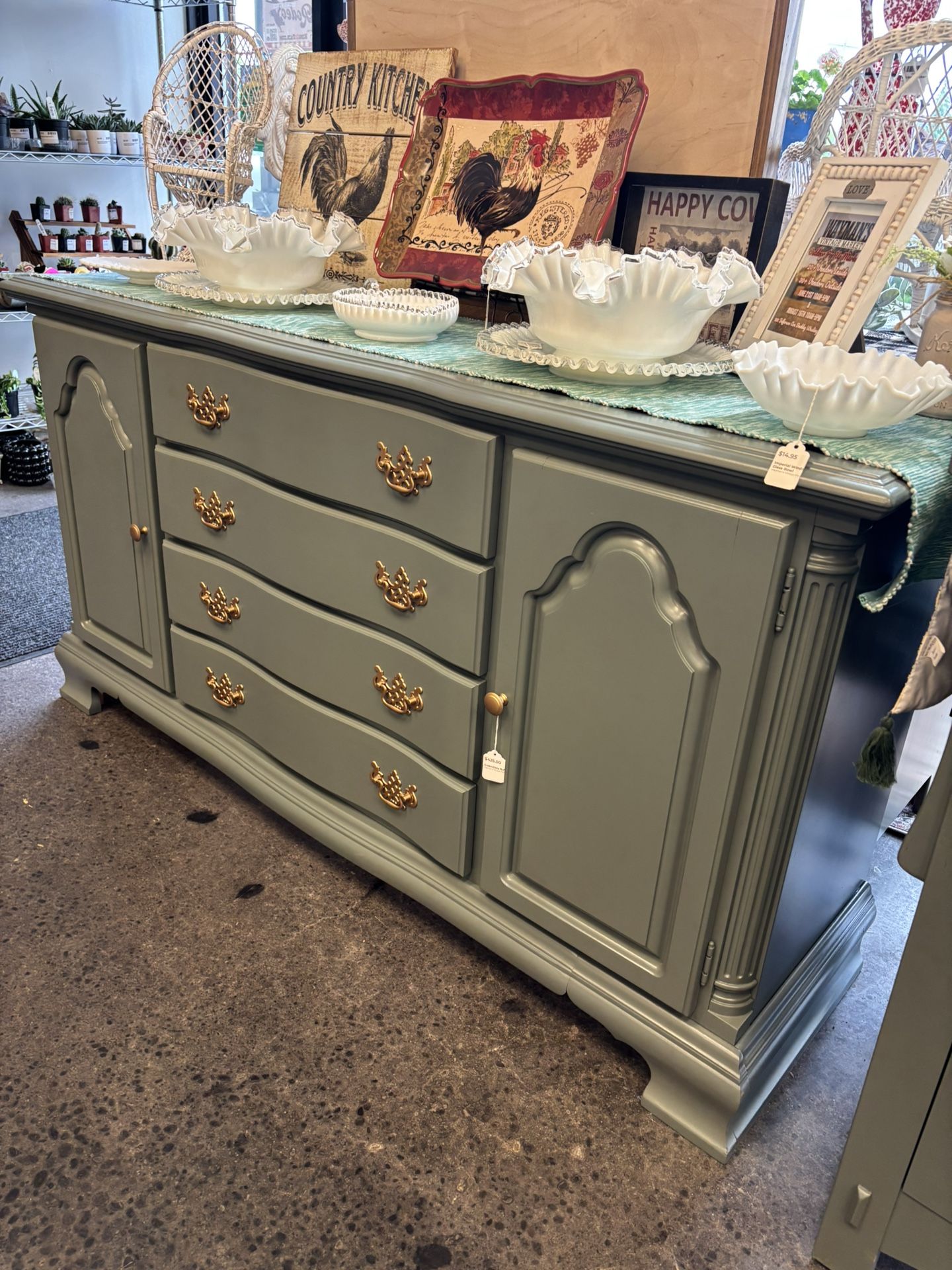 Newly Refinished Green Gray Buffet