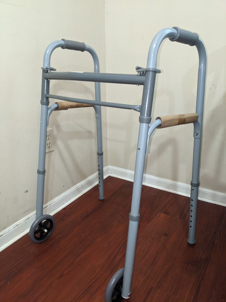 Medline Folding Walker With Wheels - New