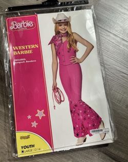 Girls Barbie Costume size youth 12-14 Good Condition used only once last year cowgirl hat included