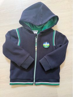 Jacadi Navy Hooded Zip Jacket with Green Accent - Kids - 4T