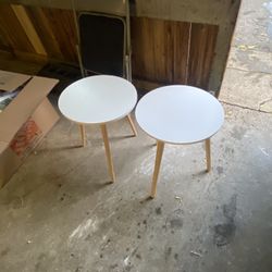 (2) Circular White End Tables