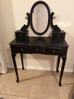 Black Wood Vanity Table with Mirror