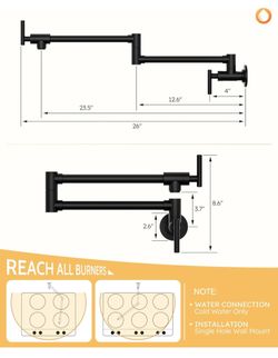 Pot Filler Faucet Matte Black, Brass Pot Filler Wall Mount Kitchen Stove Faucet with Double Joint Swing Arms