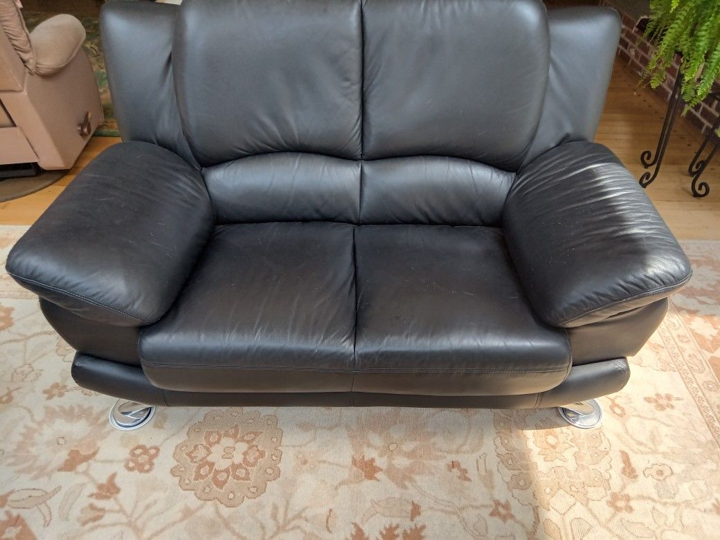 Black Leather Loveseat plus Chair