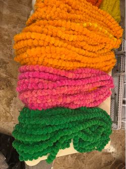 Marigold Garland for Decoration 5 ft Long Strands Faux Artificial Marigold Flowers for Dia De Los Muertos Diwali Indian Wedding Party Decorations