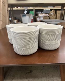 🌿✨ Round White Ceramic Plant Planters – 4 Pack (6” x 6” x 5.3”) – NEW! ✨🌿