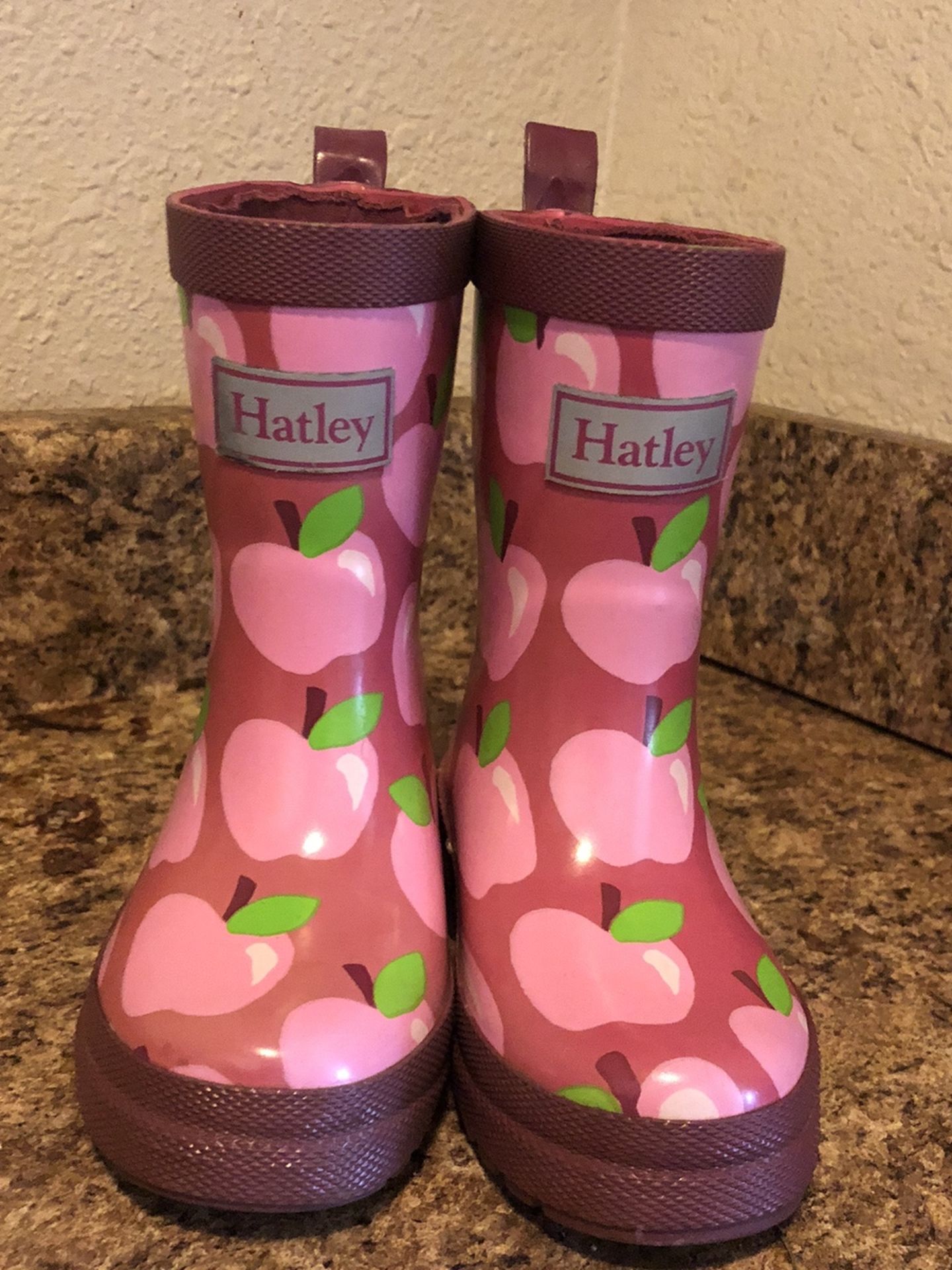 Hatley Toddler Girls Pink Apple Rain Boots, Sz 6